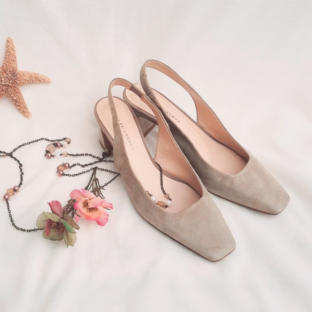 GLORIA DELL'ACQUA Tan Slingback Heels, Leather/Suede